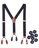 Kajeer Braces for Men Trousers - Button End Braces Adjustable Elastic Suspenders Y Shape Brown Faux Leather Mens Braces for Wedding Business