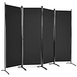 COSTWAY Folding Room Divider, 1/4 Panel Freestanding Wall Privacy Screen Protector, Home Living Room Bedroom Bathroom Paravent Partition Separator (220 x 173cm, Black)