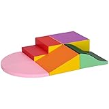 HOMCOM 6 Piece Kids Soft Play Set, Kids Foam Blocks Toys for Climb and Crawl, Indoor Activity Play Set Playground for Toddler 1-3 Years Old, Red