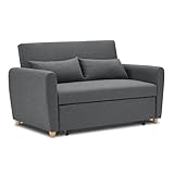 Bravich Pull Out Two Seater Double Sofa Bed - Grey. Modern Contemporary Space Saving Bed, Easy Fold Living Room Furniture To Full Size Double Bed. Fabric Couch With Thick Foam Cushions.