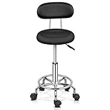 Bonnlo Adjustable Salon Massage Stool Swivel Chair with Upholstered Seat, Rolling Wheels Hydraulic Gas Lift for Hairdressing Spa Salon Beauty Tattoo Therapy Barber Bar, Black