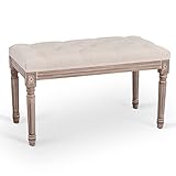 VONLUCE 80cm Long Vintage Upholstered Bench with Padded Seat | Tufted Entryway Dining Bench Seat & Footstool | French Rustic Ottoman for Bedroom Living Room Hallway, Beige