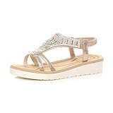 AJVANI low wedge heel flatform diamante t-bar slingback sandals size 5 38