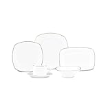 Karaca Padoca Plate and Bowl Set for Breakfast, Porcelain Plate Set with Teacups for 6 People, White Cereal Bowls & Serving Platter, Half Square Design with Gold Rim, 26 Piece