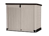 Keter Store It Out Pro Outdoor Garden Furniture Storage Shed Beige with Brown Lid Fade Free All Weather Resistant Safe and Secure Zero Maintenance 5 year Warranty