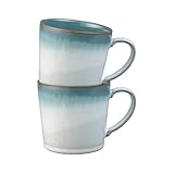 Denby - Azure Haze Blue Coffee Mug Set of 2-400ml Large Stoneware Ceramic Tea Mug Set for Home & Office - Dishwasher Safe, Microwave Safe - Blue, White Reactive Gradient Glaze - Chip Resistant