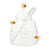 DOITOOL Glass with Dipper Sticks - 1set Beehive Honey Pot and Dispenser - Clear Sauce Jar and Container for Home Kitchen
