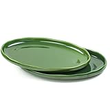 vicrays Ceramic Serving Platter Tray - Extra Large Oval 14.5 Inch Porcelain Dinner Plates Long Serving Dish Set - Ideal for Entertaining Party Restaurant Food Meat Sushi Fish Turkey - Green