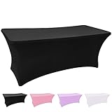 Grantop Black Stretchable Spandex Tablecloth, 6FT Tight Fitted Stretchy Table Cover Rectangular, Washable Stretch Rectangular Patio Table Covers for Party Wedding Event(Black, 6FT)