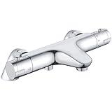 Thermostatic Bath Shower Mixer, Bevankly Exposed Thermostatic Shower Mixer Taps Valve Anti Scald Tap, Deck Mounted Bath Shower Mixer Bar with Anti-Scald Control Valve, Brass, 180mm