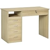 HOMCOM Computer Desk, Home Office Desk with Lockable Drawer, Storage Shelf for Study Bedroom, 110 x 50 x 76 cm, Oak