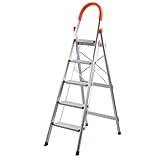 5 Step - Step Ladder Aluminum Lightweight Folding Anti-Slip Stepladders with Rubber Hand Grip 150kg Capacity for Home and DIY