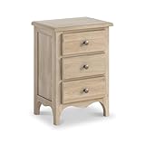 RoselandFurniture Celine Oak Bedside Table Cabinet | Fully Assembled Classic French Pine Wooden Side End Nightstand with 3 Drawers for Bedroom, Bathroom and Hallway