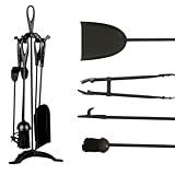 Trendi® 5PC Cast Iron Fireplace Companion Set – Wrought Iron Firepit Tool Set for Log Burners, Wood Burners & Stoves | Includes Poker, Tongs, Shovel, Brush & Stand | Traditional Fireplace Accessories