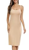Vlazom Women's Full Slips, Soft Slinky Petticoat Ladies Long Nightdress Basic Underskirt for Women with Adjustable Straps Nude,M