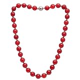 TreasureBay Womens Handmade Beaded Gemstone Necklace - 12mm Natural Gemstone Multicolour, Black, Green, Yellow Rose Agate, Amethyst Necklace For Women, Girls (Red Scarlet)