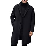 Wool Coats for Men,Long Trench Coat Mens Solid Turndown Collar Single-breasted Long Sleeve Classic Business Jacket Autumn Winter Casual Loose Overcoat Windbreaker Warm Pea Jackets with Pockets XS-XXL