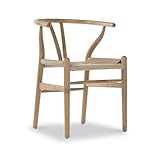 RoselandFurniture Isla Natural Dining Chair | Mid Century Modern Wooden with Weave Seat Scandinavian Danish Design for Dining Room Kitchen Living Room Office Café Reception | Fully Assembled