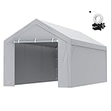 VEVOR Carport Replacement Canopy Cover Top + Side Wall 10 x 20 ft, Garage Tent Shelter Tarp Heavy-Duty Waterproof & UV Protected, Easy Installation with Ball Bungees,Grey (Frame Not Included)