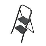Hailo K44 StandardLine Folding Step - 2 Step Ladder Made of Steel with Large Steps and Non-Slip Mats - Working Height up to 2.46 m - Weight: 4.8 kg - Black