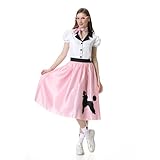 HAPNBCELE 50s Outfit for Women Halloween Pink Poodle dresses Print Up Party Costume Dress Up Small