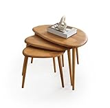 FAWdecor Solid Wood Nesting Coffee Table Set of 3 - Mid Century Modern Pebble Tables with Tapered Legs – Wooden Home Furniture in a Retro Style (Oak)