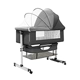 3 in 1 Baby Crib, Baby Cradle, Baby Bassinet, Baby Cot, Bedside Sleeper, Travel Cot, with Mattress and Changing Table, Folding, Adjustable, Rocking, Portable Crib, Mosquito Net and Wheels New