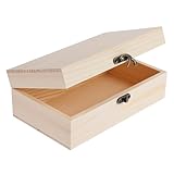 Wooden Box with Hinged Lid and Front Clasp, Unpainted Wooden Jewelry Box for DIY Art Project Crafts Woodcraft Keepsake Jewelry Plain Pine Box (7.87"x4.72"x2.75")