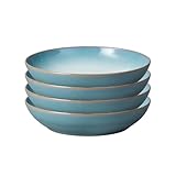 Denby - Azure Haze Blue Pasta Bowls Set of 4-1050ml Large Stoneware Ceramic Classic Bowls for All Pasta Dishes - Dishwasher Safe - Blue, White Reactive Gradient Glaze - Chip Resistant