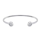 555Jewelry Stylish Stainless Steel Bracelet, Open Bangle Bracelet, Sparkly Cubic Zirconia Bead Open Cuff Bracelet, Open Cuff Bangle Beads Bracelets, Beaded Bracelets for Women & Ladies, Silver