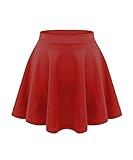 Women's Basic High Waist Casual Work Party Holiday Business Mini Skirt Stretchy Skirts Short Skirt Teens Kids Girls Children HIGH Waisted Stretch Plain Flared Short Skater Skirts (10, Red)