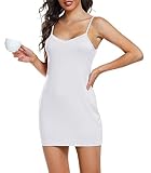 Sopesil Women's Full Slips Soft Strappy Nightdress Slinkly Petticoat Slips for Under Dress Cami Ajustable Chemise Basic Underskirt A-White,M
