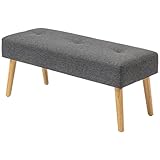 HOMCOM End of Bed Bench, Upholstered Tufted Bench with Linen Fabric Cover for Bedroom, Entryway, Living Room, Grey