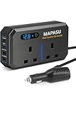 MAPASU 200W Car Power Inverter 12V to 240V, Portable DC to AC Converter with 2 UK Sockets & 4 USB Ports, Fast Charging Car Plug Adapter for Laptop/Phone/Small Electronics