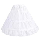 IBAKOM Girl's Petticoat Underskirt Half Slip 3 Hoop Flower Girl Crinoline Underskirt Communion Wedding Bridesmaid Drawstring Under skirt White 3-8 Years