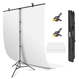 EMART White Backdrop with Stand, 1.5x2.0m(5x7ft) White Screen Photography Backdrop with 1.5x 2.6m(5x 8.5ft) T-Shape Background Support, Photo Studio Kit for Photoshoot Video Recording Party