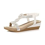 AJVANI mid wedge heel diamante t-bar elastic slingback sandals size 5 38