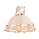 Beige Party Dress Girls Tulle Princess Dresses Layered Ruffle Bow Tie Pageant Princess Tulle Dress for Kid Party Wedding Bridesmaid Dresses Bridesmaid Dance Ball Maxi Gown for 3-8 Years