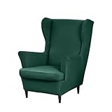 Highdi Wingback Chair Covers 2 Piece Stretch Wing Chair Slipcover, Solid Color Washable Sofa Cover Furniture Protector for Armchair Chairs Hotel Living Room Bedroom (dark green)