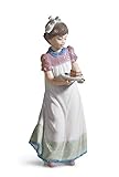 LLADRÓ Glossy Porcelain Figure Girl with Cake. Decorative Porcelain Figure of a Young Girl.