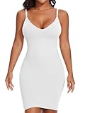 Betaven Shapewear Slip Dress for Women Tummy Control Camisole V-Neck Full Slip Under Dress Seamless Body Shaper,White,Small