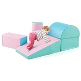 GYMAX Kids Climb and Crawl Play Equipment, 5-Piece Baby Soft Foam Blocks, Toddlers Lightweight Activity Play Set for Climbing Crawling (Pink+Green)