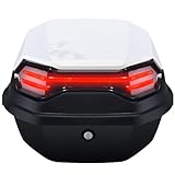 LGVOA Motorbike Top Box, Top Box for Motorcycle Trunk with Lock for Storage Helmet, Luggage Case for Motorcycle Scooter Moped, with Base Plate (White)