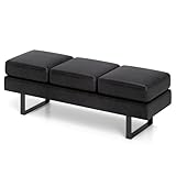 COSTWAY Waiting Room Bench Seating, 3-seater Long Salon Reception Benches Office Chair with Metal Frame Leg, Upholstered Conference Room Ottoman Bench Seat for Entryway Living Rooms (Black)