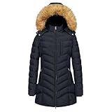 BUKKNYE Winter Jackets for Women UK Quilted Down Long-Lenght Puffer Coats Fleece Lined Warm Lightweight Waterproof Padded Thermal Overcoat with Faux Fur Hood Slim Parka Trench Coat Black