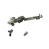 WPL B36-3 RC Military Truck with Trailer, 2.4G 1:16 Full-Proportional All Terrains RC Transport Truck with LED, Gifts for RC Construction Vehicle Lovers (Two Batteries)+Battery