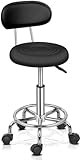 M.J COMFY-LIFE Round Rolling Stool,Adjustable Hydraulic Heavy Duty Drafting Chair Stool with Backrest, for Salon Office Therapist Beauty Spa Hairdressing Tattoo, 360-Degree Rolling Wheel (Black)