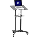 VIVO Mobile 24 x 16 inch Lectern Podium, Height Adjustable Steel Rolling Laptop Cart on Wheels, Black, CART-V03E