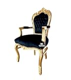 Armchair French Louis Style Black Velvet Chair Baroque Rococo Style Armchair Antique Style Reproduction Black in Gold Finish for Home Décor