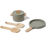 FLEXA Pot & Pan - Children's Kitchen Accessories Wood | Kitchen Accessories Children | Play Kitchen Accessories | Kitchen Toy for Role Play Girls & Boys from 3 Years